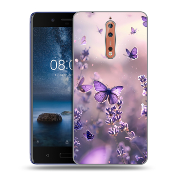 Пластиковый чехол на Nokia 8 с принтом бабочки и лаванда Пластиковый чехол на Nokia 8 с принтом бабочки и лаванда