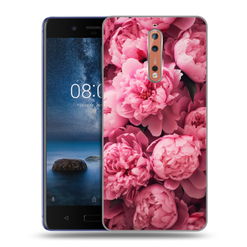 Пластиковый чехол на Nokia 8 с принтом цветы пионы Пластиковый чехол на Nokia 8 с принтом цветы пионы