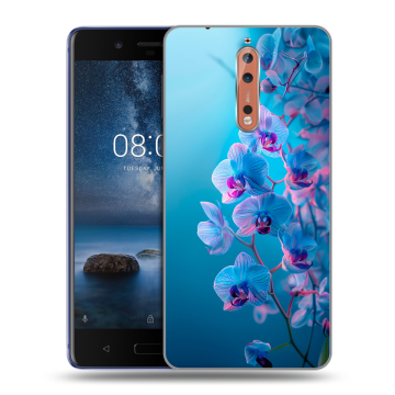 Пластиковый чехол на Nokia 8 с принтом голубые орхидеи Пластиковый чехол на Nokia 8 с принтом голубые орхидеи