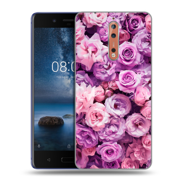 Пластиковый чехол на Nokia 8 с принтом лавандовые розы Пластиковый чехол на Nokia 8 с принтом лавандовые розы