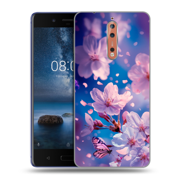 Пластиковый чехол на Nokia 8 с принтом цветы бабочки Пластиковый чехол на Nokia 8 с принтом цветы бабочки