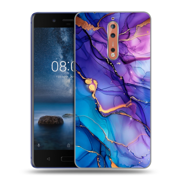 Пластиковый чехол на Nokia 8 с принтом синий мрамор Пластиковый чехол на Nokia 8 с принтом синий мрамор