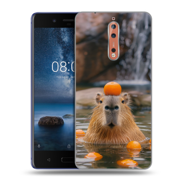 Пластиковый чехол на Nokia 8 с принтом Капибара с апельсином Пластиковый чехол на Nokia 8 с принтом Капибара с апельсином
