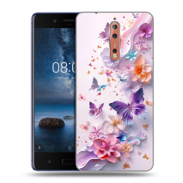 Пластиковый чехол на Nokia 8 с принтом цветы бабочки