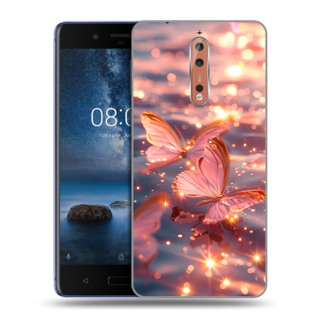 Пластиковый чехол на Nokia 8 с принтом бабочки розовые Пластиковый чехол на Nokia 8 с принтом бабочки розовые