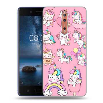 Пластиковый чехол на Nokia 8 с принтом Единороги и радуга Пластиковый чехол на Nokia 8 с принтом Единороги и радуга