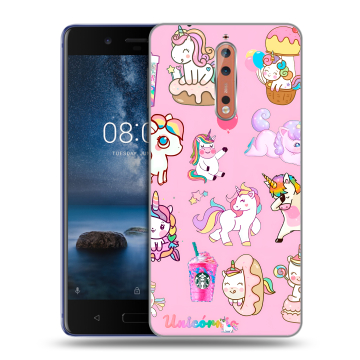 Пластиковый чехол на Nokia 8 с принтом розовые единороги Пластиковый чехол на Nokia 8 с принтом розовые единороги