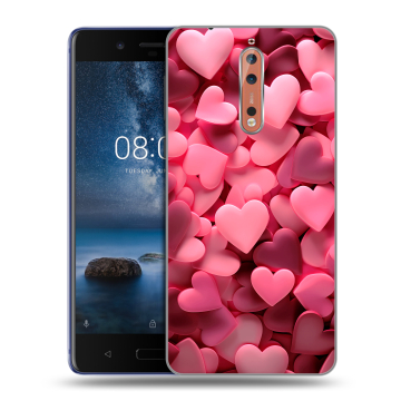 Пластиковый чехол на Nokia 8 с принтом розовые сердечки Пластиковый чехол на Nokia 8 с принтом розовые сердечки