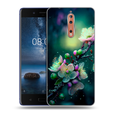 Пластиковый чехол на Nokia 8 с принтом Цветы и мрамор
