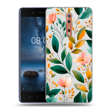 Пластиковый чехол на Nokia 8 с принтом Цветы паттерн Пластиковый чехол на Nokia 8 с принтом Цветы паттерн