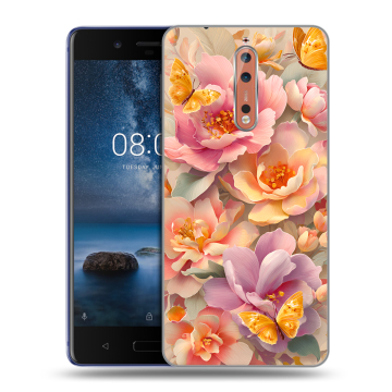 Пластиковый чехол на Nokia 8 с принтом Цветы и бабочки Пластиковый чехол на Nokia 8 с принтом Цветы и бабочки