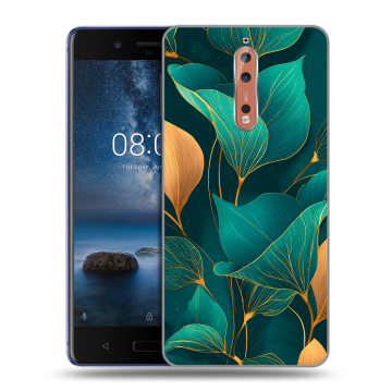 Пластиковый чехол на Nokia 8 с принтом Листья и золото Пластиковый чехол на Nokia 8 с принтом Листья и золото