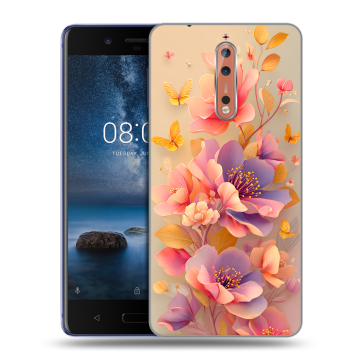 Пластиковый чехол на Nokia 8 с принтом Цветы и бабочки Пластиковый чехол на Nokia 8 с принтом Цветы и бабочки