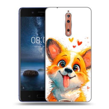 Пластиковый чехол на Nokia 8 с принтом корги Пластиковый чехол на Nokia 8 с принтом корги
