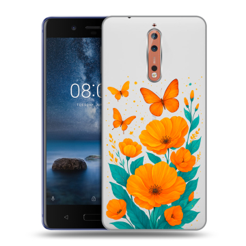 Пластиковый чехол на Nokia 8 с принтом цветы бабочки Пластиковый чехол на Nokia 8 с принтом цветы бабочки