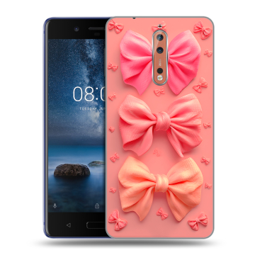 Пластиковый чехол на Nokia 8 с принтом Розовые бантики Пластиковый чехол на Nokia 8 с принтом Розовые бантики