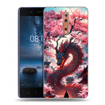Пластиковый чехол на Nokia 8 с принтом Дракон Японский Пластиковый чехол на Nokia 8 с принтом Дракон Японский