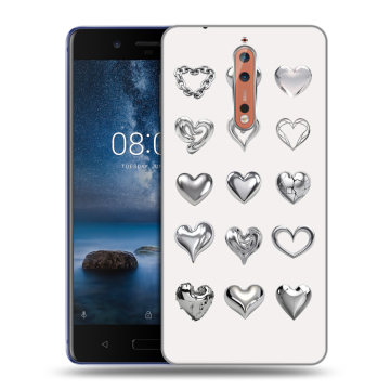 Пластиковый чехол на Nokia 8 с принтом Y2K сердечки Пластиковый чехол на Nokia 8 с принтом Y2K сердечки