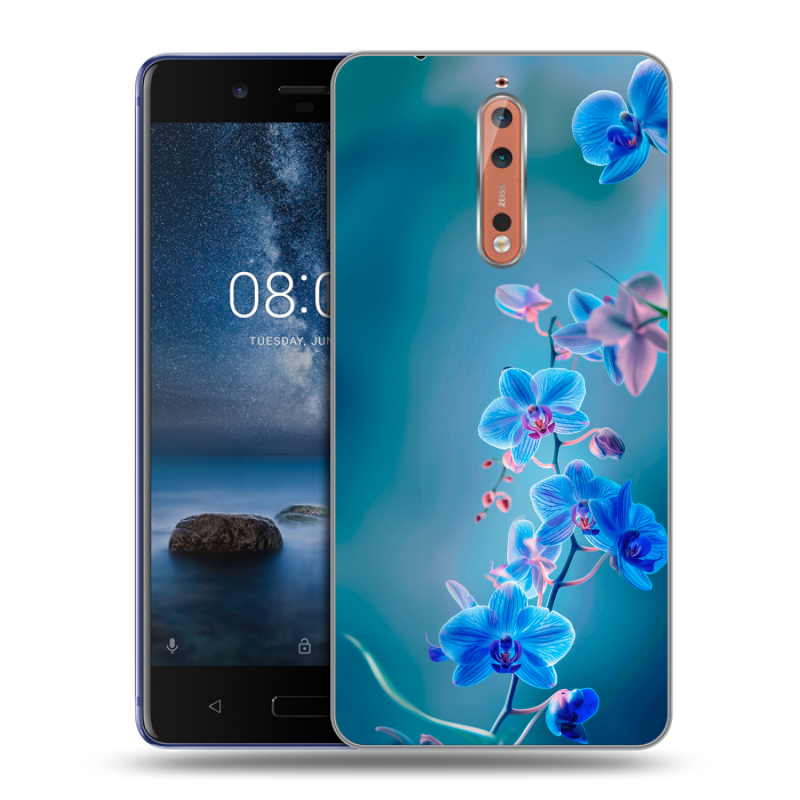 Пластиковый чехол на Nokia 8 с принтом Голубые цветы Пластиковый чехол на Nokia 8 с принтом Голубые цветы