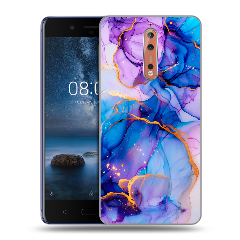 Пластиковый чехол на Nokia 8 с принтом синий мрамор Пластиковый чехол на Nokia 8 с принтом синий мрамор