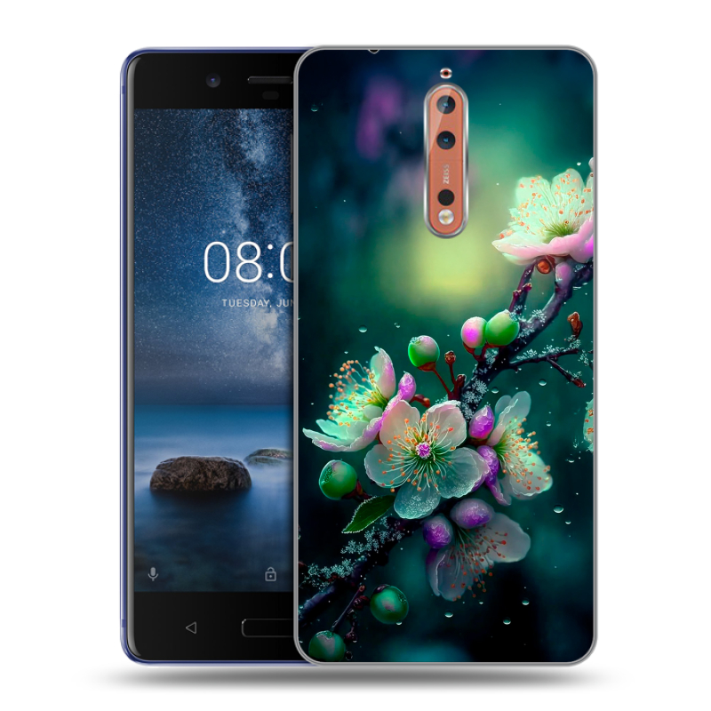 Пластиковый чехол на Nokia 8 с принтом Цветы и мрамор Пластиковый чехол на Nokia 8 с принтом Цветы и мрамор