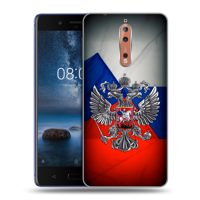Пластиковый чехол на Nokia 8 с принтом Флаг России Пластиковый чехол на Nokia 8 с принтом Флаг России