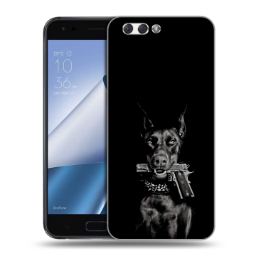 Силиконовый чехол на ASUS ZenFone 4 ZE554KL с принтом Доберман и пистолет Силиконовый чехол на ASUS ZenFone 4 ZE554KL с принтом Доберман и пистолет