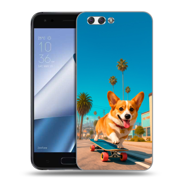 Силиконовый чехол на ASUS ZenFone 4 ZE554KL с принтом Корги на скейте