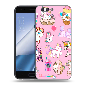 Силиконовый чехол на ASUS ZenFone 4 ZE554KL с принтом розовые единороги