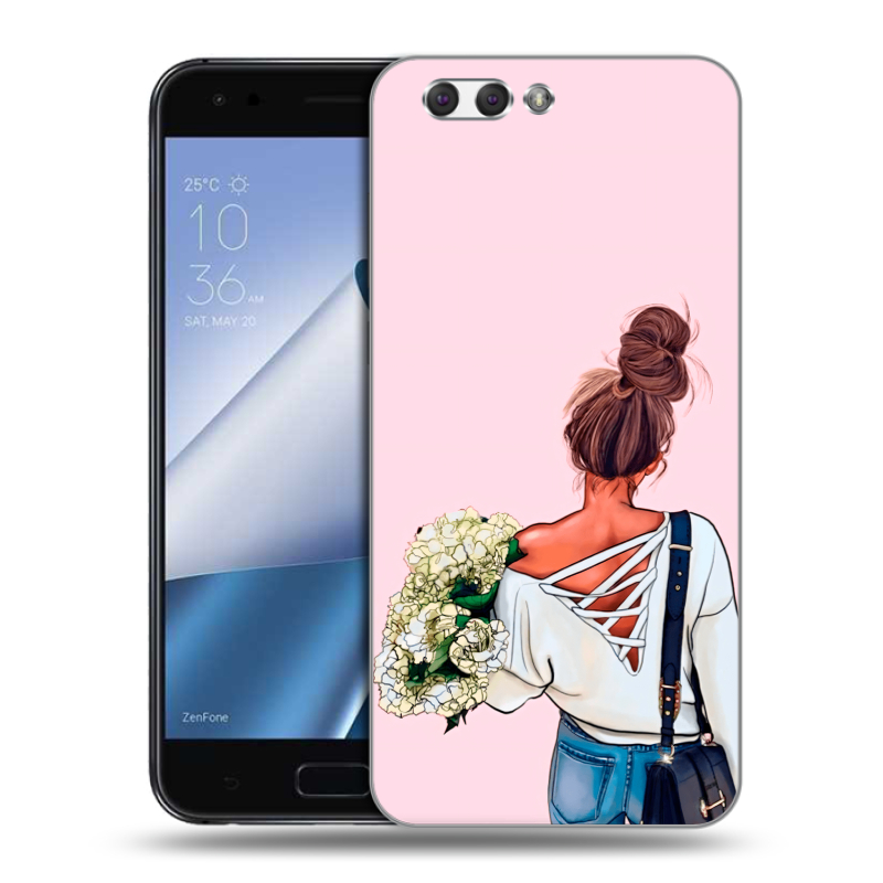 Пластиковый чехол на ASUS ZenFone 4 ZE554KL с принтом Девушка и букет Пластиковый чехол на ASUS ZenFone 4 ZE554KL с принтом Девушка и букет