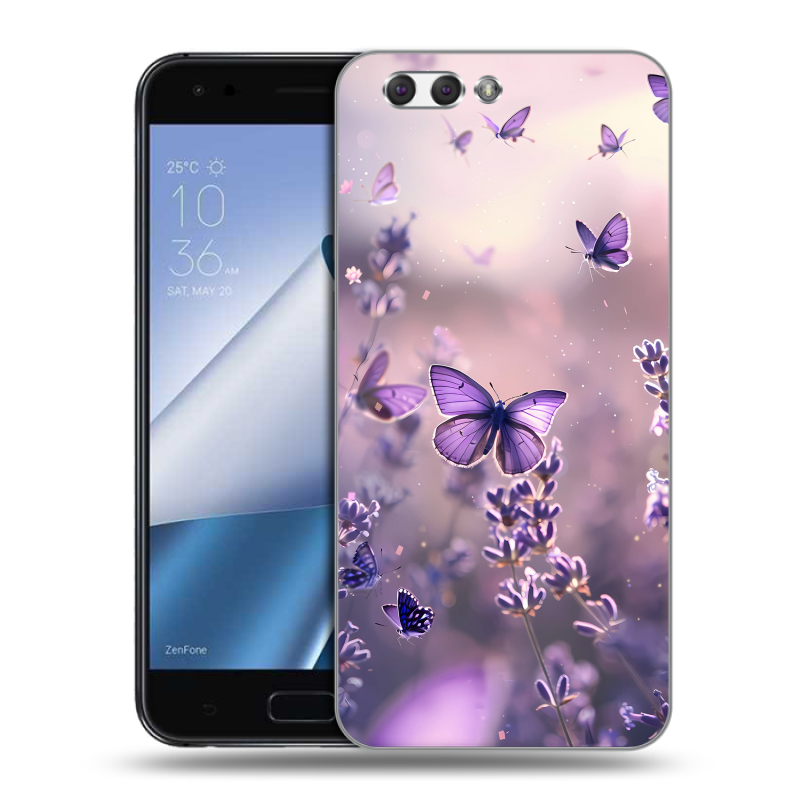 Пластиковый чехол на ASUS ZenFone 4 ZE554KL с принтом бабочки и лаванда Пластиковый чехол на ASUS ZenFone 4 ZE554KL с принтом бабочки и лаванда