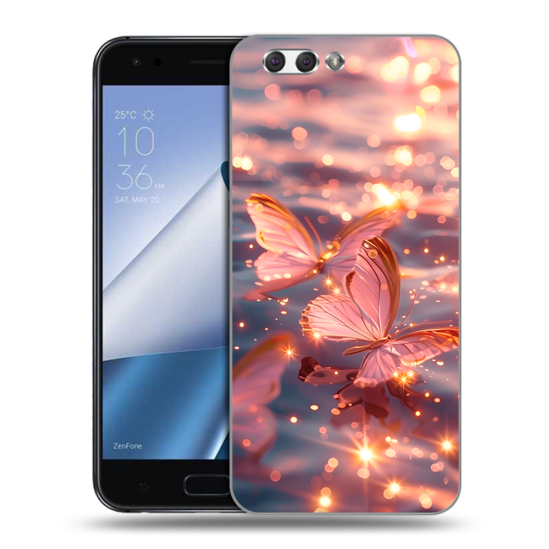 Пластиковый чехол на ASUS ZenFone 4 ZE554KL с принтом бабочки розовые Пластиковый чехол на ASUS ZenFone 4 ZE554KL с принтом бабочки розовые