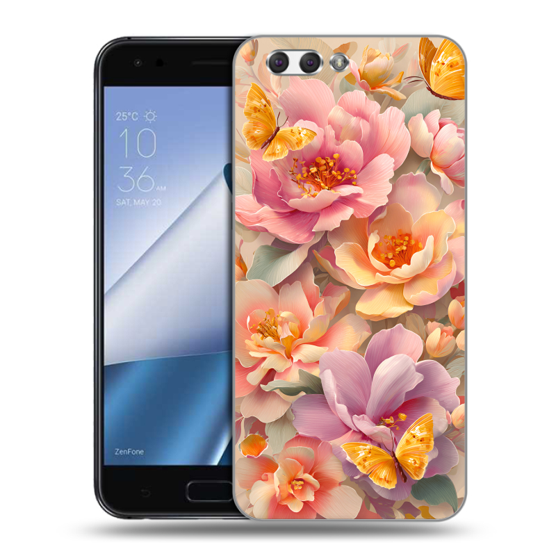Пластиковый чехол на ASUS ZenFone 4 ZE554KL с принтом Цветы и бабочки Пластиковый чехол на ASUS ZenFone 4 ZE554KL с принтом Цветы и бабочки