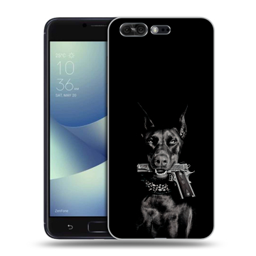 Силиконовый чехол на ASUS ZenFone 4 Pro с принтом Доберман и пистолет