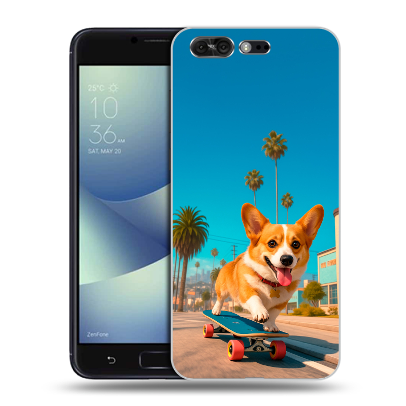 Пластиковый чехол на ASUS ZenFone 4 Pro с принтом Корги на скейте Пластиковый чехол на ASUS ZenFone 4 Pro с принтом Корги на скейте