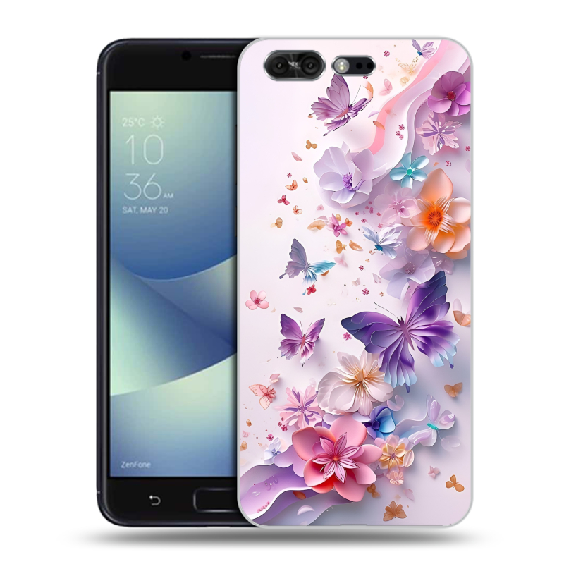Пластиковый чехол на ASUS ZenFone 4 Pro с принтом цветы бабочки Пластиковый чехол на ASUS ZenFone 4 Pro с принтом цветы бабочки