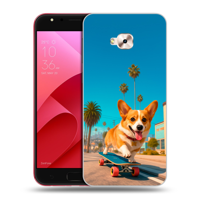 Пластиковый чехол на ASUS ZenFone 4 Selfie Pro с принтом Корги на скейте Пластиковый чехол на ASUS ZenFone 4 Selfie Pro с принтом Корги на скейте