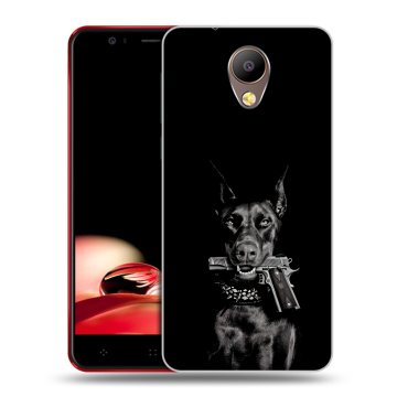 Пластиковый чехол на Elephone P8 с принтом Доберман и пистолет