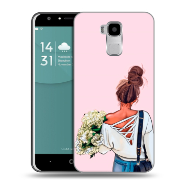 Пластиковый чехол на Doogee Y6 с принтом Девушка и букет Пластиковый чехол на Doogee Y6 с принтом Девушка и букет