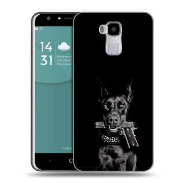 Пластиковый чехол на Doogee Y6 с принтом Доберман и пистолет Пластиковый чехол на Doogee Y6 с принтом Доберман и пистолет