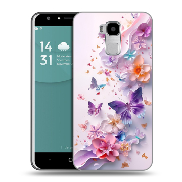 Пластиковый чехол на Doogee Y6 с принтом цветы бабочки Пластиковый чехол на Doogee Y6 с принтом цветы бабочки