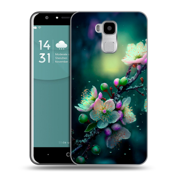 Пластиковый чехол на Doogee Y6 с принтом Цветы и мрамор Пластиковый чехол на Doogee Y6 с принтом Цветы и мрамор