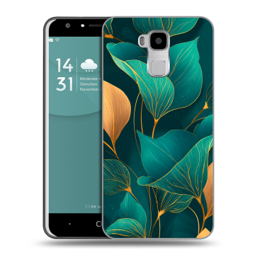 Пластиковый чехол на Doogee Y6 с принтом Листья и золото