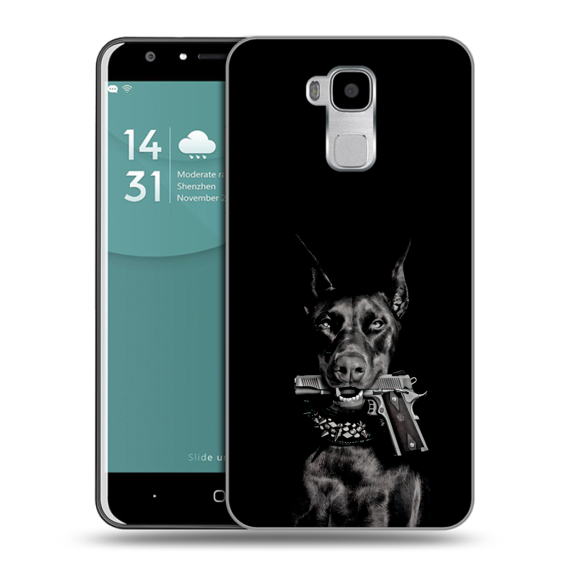 Пластиковый чехол на Doogee Y6 с принтом Доберман и пистолет Пластиковый чехол на Doogee Y6 с принтом Доберман и пистолет