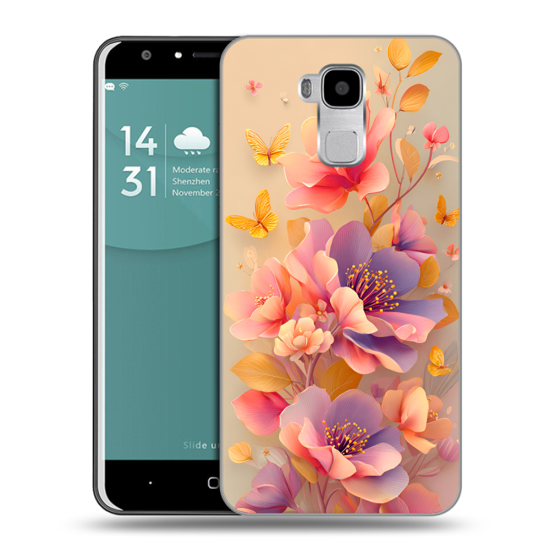 Пластиковый чехол на Doogee Y6 с принтом Цветы и бабочки Пластиковый чехол на Doogee Y6 с принтом Цветы и бабочки