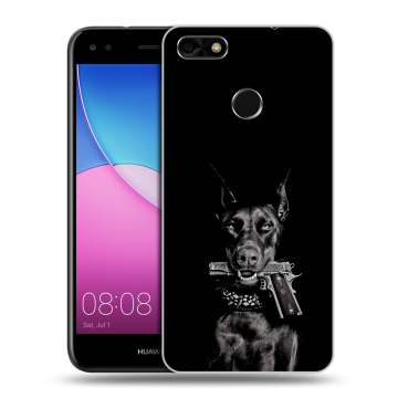 Силиконовый чехол на Huawei Nova Lite (2017) с принтом Доберман и пистолет Силиконовый чехол на Huawei Nova Lite (2017) с принтом Доберман и пистолет