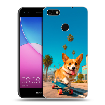 Силиконовый чехол на Huawei Nova Lite (2017) с принтом Корги на скейте