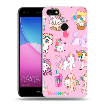 Силиконовый чехол на Huawei Nova Lite (2017) с принтом розовые единороги