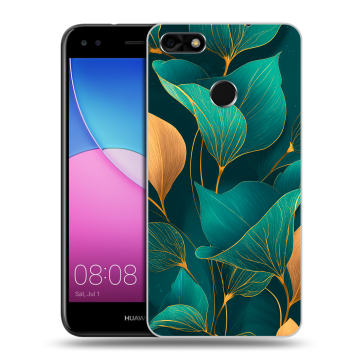 Силиконовый чехол на Huawei Nova Lite (2017) с принтом Листья и золото