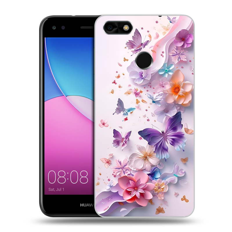 Силиконовый чехол на Huawei Nova Lite (2017) с принтом цветы бабочки Силиконовый чехол на Huawei Nova Lite (2017) с принтом цветы бабочки